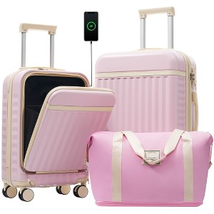 YONWAY Front Opening Luggage Set 3 Piece, Hardshell Expandable Carry On Suitcase With Spinner Wheels, Duffel Bags, TSA Lock And USB Port - 1 of 4