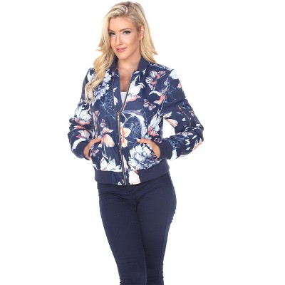 Blue floral bomber outlet jacket