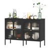 TiramisuBest Metal Sideboard Cabinet with 4 Glass Doors, Steel Locker Buffet Cabinet for Kitchen, Coffee Bar & Living Room, Black - 3 of 4