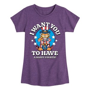 Girls' - Garfield - Want You To Have A Happy Fourth Fitted Short Sleeve Graphic T-Shirt - 1 of 4