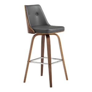 30" Nolte Swivel Counter Height Barstool with Faux Leather Walnut Finish Frame - Armen Living - 1 of 4