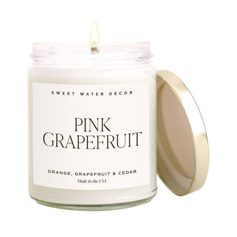 Sweet Water Decor Pink Grapefruit 9oz Clear Jar Candle with Gold Lid, 1 of 3