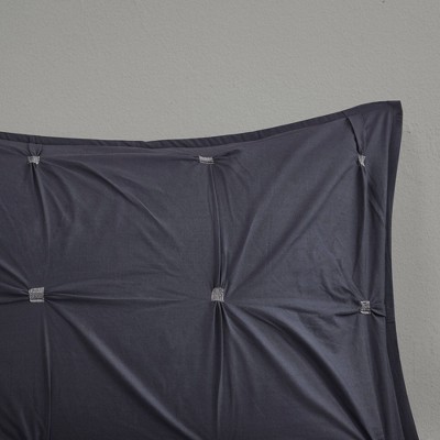 Navy Cotton Pintuck Full/Queen Duvet Cover Set with Shams