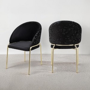 Onyx Modern Style 2PC Chairs made with Velvet fabric and Gold coated metal Legs - Black - 1 of 4