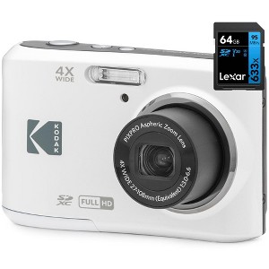 Kodak PIXPRO FZ45 16MP Digital Camera White with Lexar 64GB Memory Card - 1 of 4