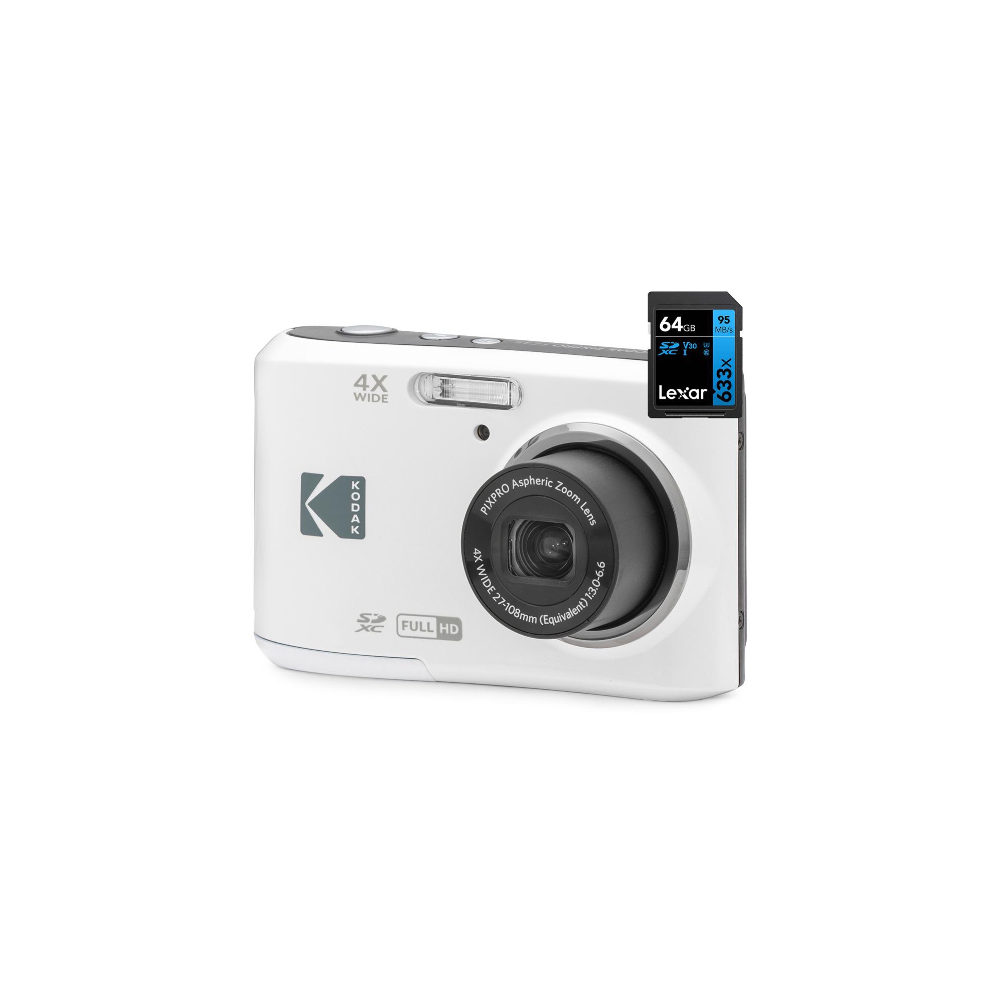 Kodak PIXPRO FZ45 16MP Digital Camera White with 64GB Memory Card