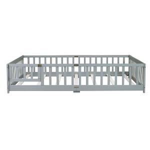 YOOCOZZ Queen Size Rubber Wood Floor Bed with Fence,Door and Safety Guardrails - 1 of 4