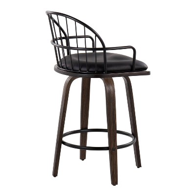 Riley 26" Black Metal and Walnut Swivel Counter Stool
