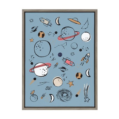 18" x 24" Sylvie Sketched Space Stars Moon Framed Canvas by the Creative Bunch Studio Gray - Kate & Laurel All Things Decor