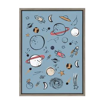 18" x 24" Sylvie Sketched Space Stars Moon Framed Canvas by the Creative Bunch Studio Gray - Kate & Laurel All Things Decor