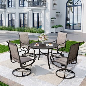 5pc Outdoor Dining Set with Round Steel Table with 1.6" Umbrella Hole & Swivel Chairs - Captiva Designs: Garden & Porch Furniture Set - 1 of 4