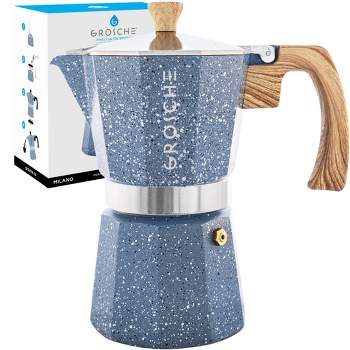 Grosche Milano Steel Stainless Steel Stovetop Espresso Maker Moka Pot 6  Espresso Cup Size 9.3oz, Silver : Target