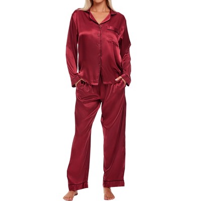 Femofit Women's Satin Pajamas Set Long Sleeve Button-Down