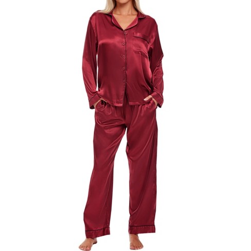 Adr Women's Satin Pajamas Set, Button Down Long Sleeve Top And Matching  Pants With Pockets, Silk Like Pjs With Matching Sleep Mask : Target