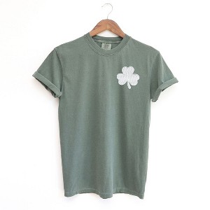 Simply Sage Market Women's Embroidered Clover St. Patrick's Day Short Sleeve Garment Dyed Tee - 1 of 3