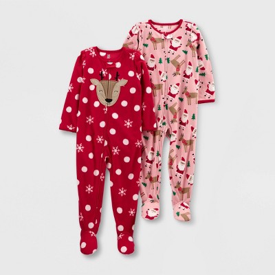 Baby Girls' Santa Fleece Footed Pajama - Just One You® made by carter's Pink/Red 12M