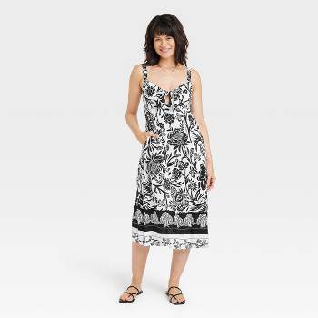 Women's Wide Strap Sleeveless A-Line Dress - Knox Rose™ Heather Black Floral XS