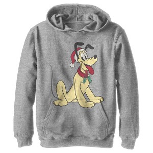 Boy's Mickey & Friends Pluto Smile With Santa Hat Pull Over Hoodie - 1 of 4