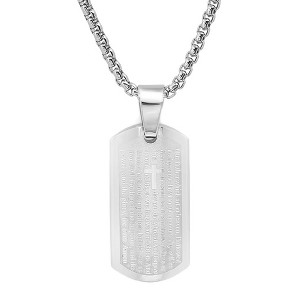Steeltime unisex stainless steel our father prayer dog tag pendant. Color Options: Silver, Gold - 1 of 3