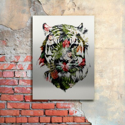 Tropical Tiger Brushed Aluminum Wall Art with Hawaiian Print