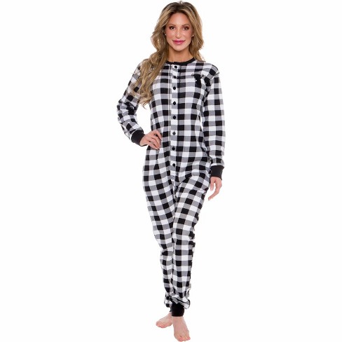 Silver Lilly Slim Fit Women's oh Deer Buffalo Plaid One Piece Pajama  Union Suit With Functional Panel - Small : Target