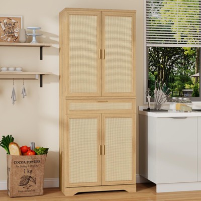 Rattan Freestanding Storage Cabient Tall Cupboard
