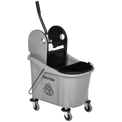 HOMCOM 5 Gallon Janitor Mop Bucket w/ Down Press Wringer and Wheels