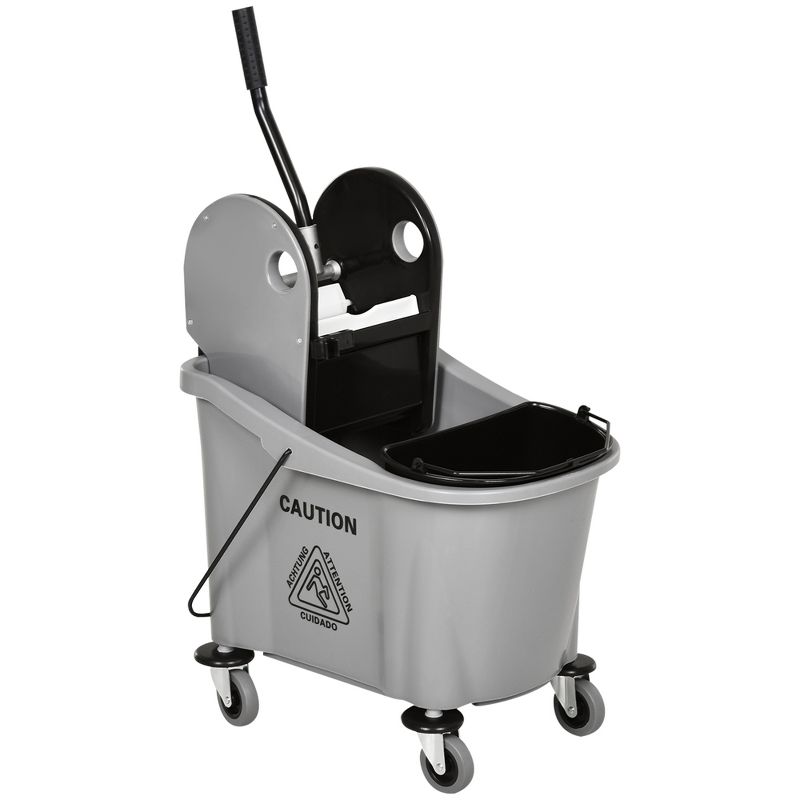 HOMCOM 9.5 Gallon (38 Quart) Mop Bucket with Wringer Cleaning Cart, 4 Moving Wheels, 2 Separate Buckets, & Mop-Handle Holder, 1 of 9