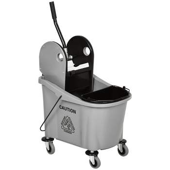 HOMCOM 9.5 Gallon (38 Quart) Mop Bucket with Wringer Cleaning Cart, 4 Moving Wheels, 2 Separate Buckets, & Mop-Handle Holder