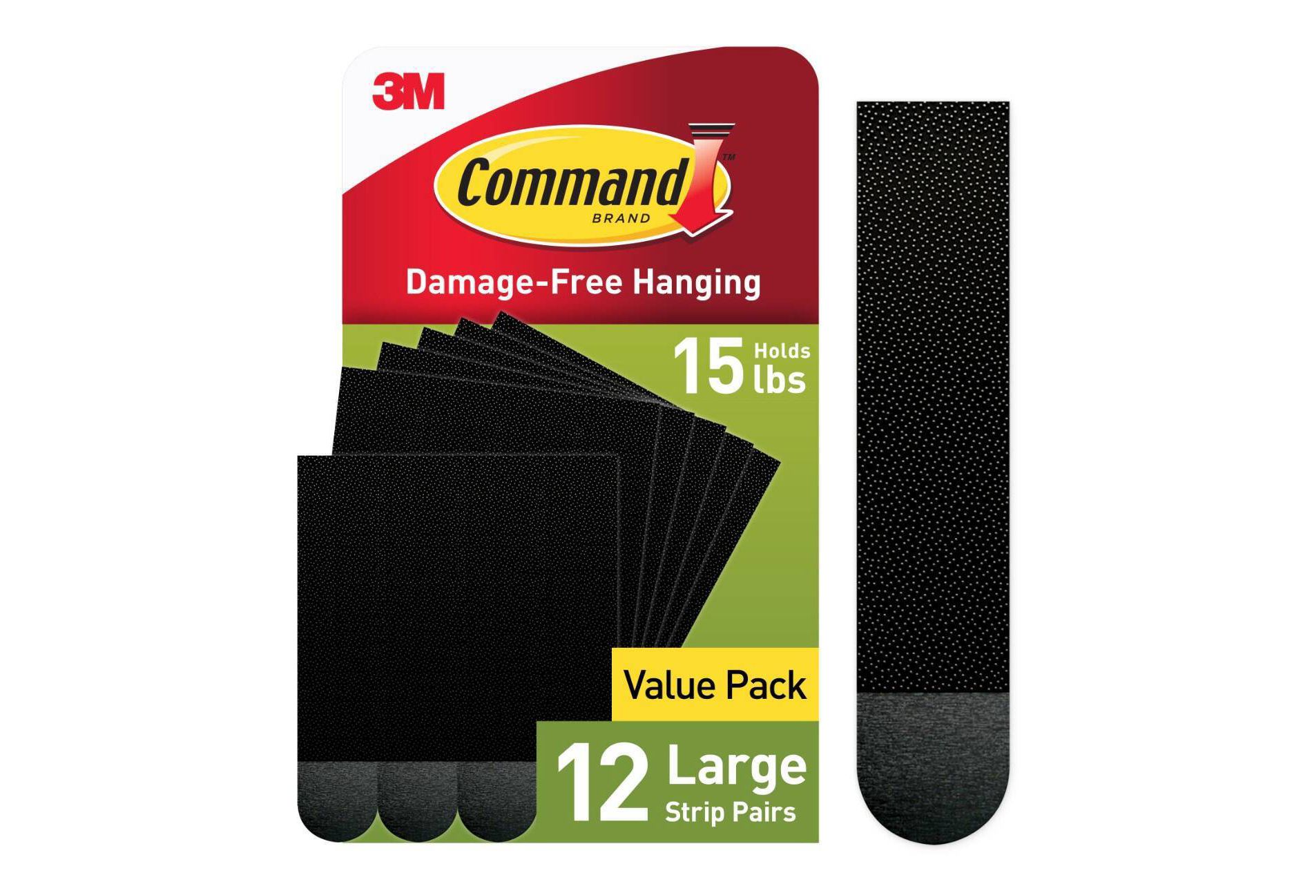 Command 12 Sets of Strips Large Sized Picture Hanging Strips Black: Heavy Duty Adhesive, Plastic, 3.649" Length, 0.751" Width