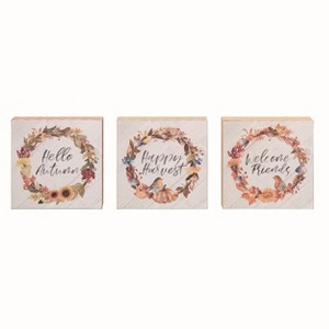 Transpac MDF Autumn Block Decor Set of 3 Freestanding Tabletop Signs for Fall Harvest Indoor Decoration - 1 of 1