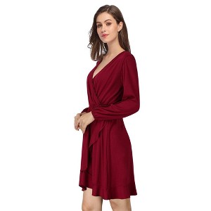 Clearlove Women Spring Tunic Dress 2025 V Neck Casual Tiered Long Sleeve A-Line Swing Mini Babydoll Dress - 1 of 4