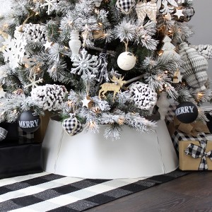AuldHome Design 29" Farmhouse Tree Collar, Vintage Style Enamelware Christmas Tree Accent - 1 of 3