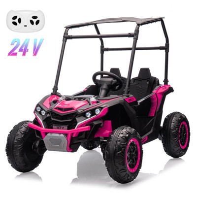 Garvee 24V 2-Seater Ride On UTV for Kids with Remote Control, LED Lights, Bluetooth, Sun Shade, Off-Road Wheels, Ride On Car for Boys Girls