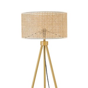 60" Sandy Faux Wood Floor Lamp with Rattan Shade - Globe Electric: ETL Listed, Modern Design - 1 of 4