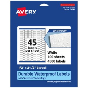 Avery Durable Waterproof Barbell Labels with Sure Feed, 1/2" x 2.5" - 1 of 4