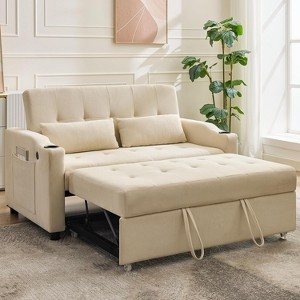 Corduroy Convertible Futon Sofa Bed, 3-in-1 Sleeper Loveseat with Pull-Out Bed, Adjustable Backrest & Charging Ports for Living Room Guest Room - 1 of 4