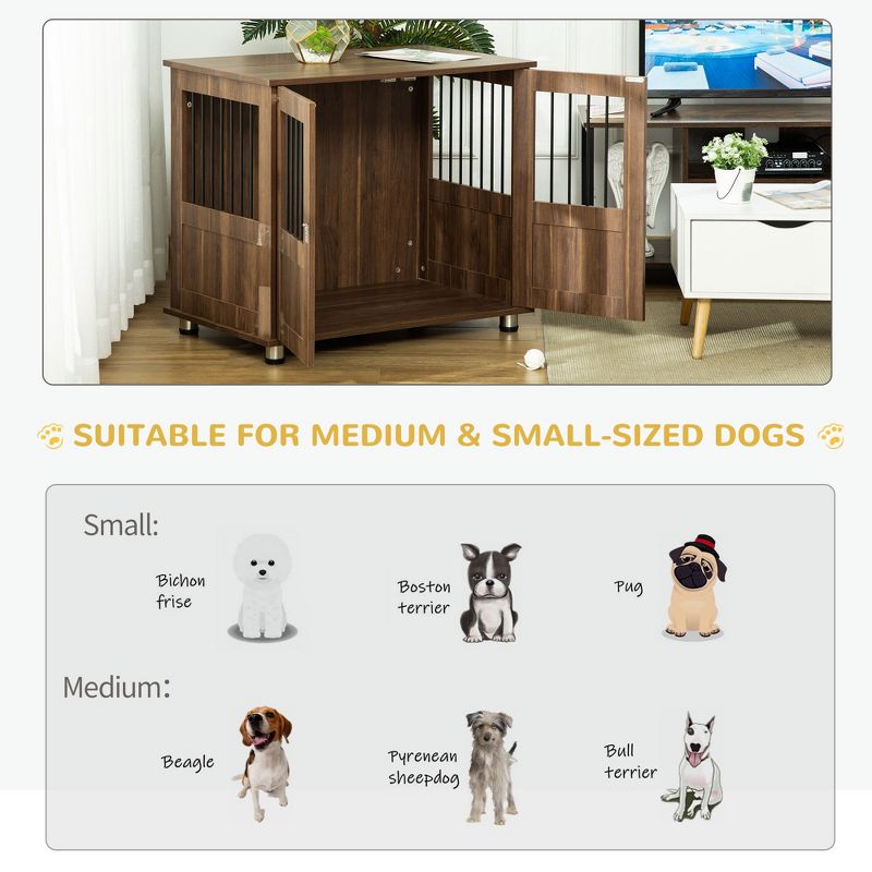 PawHut Dog Crate Furniture, Wooden End Table Furniture with Cushion & Lockable Magnetic Doors, Small Size Pet Kennel Indoor Animal Cage, 5 of 7