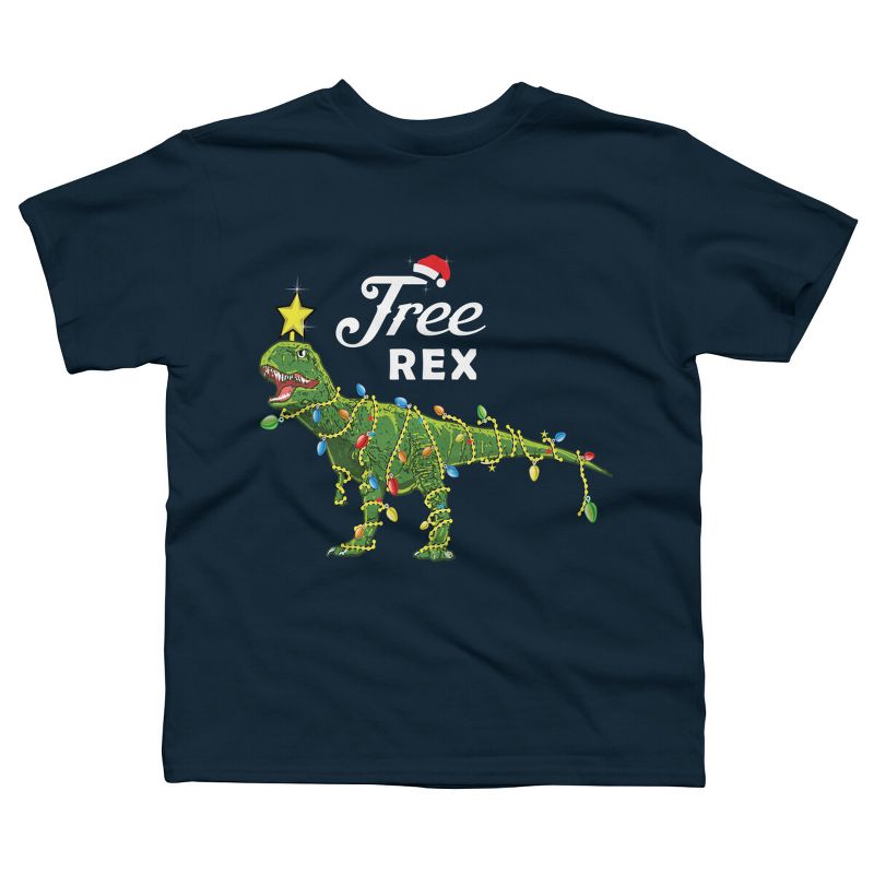 Boy's Design By Humans Dinosaur Christmas Tree Rex Christmas Gift By amitsurti T-Shirt, 1 of 4
