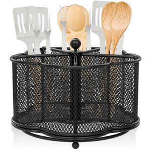 LunaLulinlk 360° Rotating Metal Utensil Caddy - 5 Compartment Silverware Cutlery Holder Rotation Fork Spoon Napkin Organizer Flatware Storage - 1 of 4