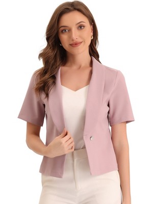 Allegra K Women's Regular Fit Shawl Collar Open Front Short Sleeve Work Office Suit Blazer