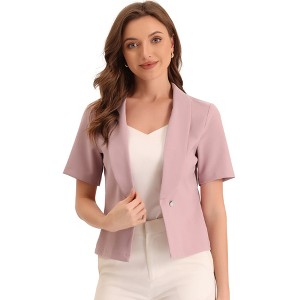 Allegra K Women's Regular Fit Shawl Collar Open Front Short Sleeve Work Office Suit Blazer - 1 of 4
