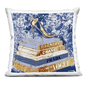 Stupell Industries Designer Glitz Heel on Books Fashion Glam Blue Printed Decorative Throw Pillow Indoor Decorative Throw Pillow, 18 x 18 - 1 of 3