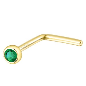 Jewelry Avalanche 22G 14K Gold Bezel-set Emerald L-shape Nose Stud - 1 of 3