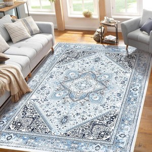Acekool Washable Vintage Oriental Area Rug, Stain-Resistant Non-Slip Soft Low Pile Carpet for Bedroom, Living Room, Dining, pink4x6 - 1 of 4