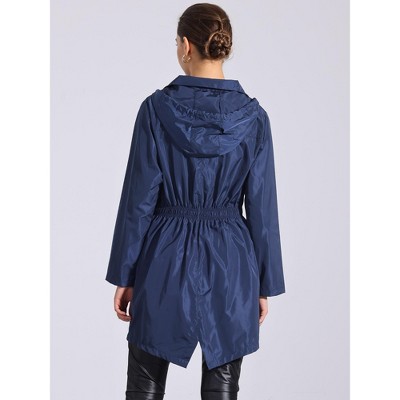 Женские куртки INSPIRE CHIC Women's Lightweight Hooded Raincoat Windbreaker Trench Coat Dark Blue Small — фото 3