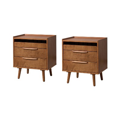 Set of 2 Janet 3 - Drawer Nightstand with a Charging Station | KARAT HOME