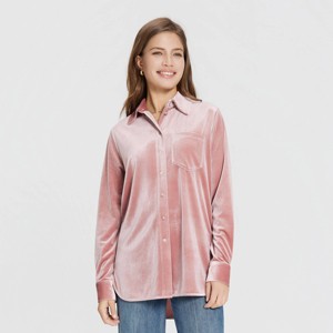 Women's Long Sleeve Collared Velvet Button-Down Shirt - Universal Thread™ - 1 of 3