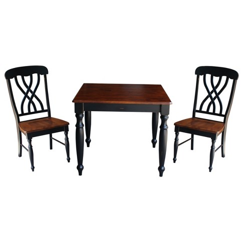 36 X 36 Set Of 3 Dining Table With 2 Lattice Back Chairs Black Brown International Concepts