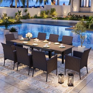 Captiva Designs 9pc Outdoor Patio Expandable Steel Dining Table & & Crescent Arm Rattan Chairs - 1 of 4